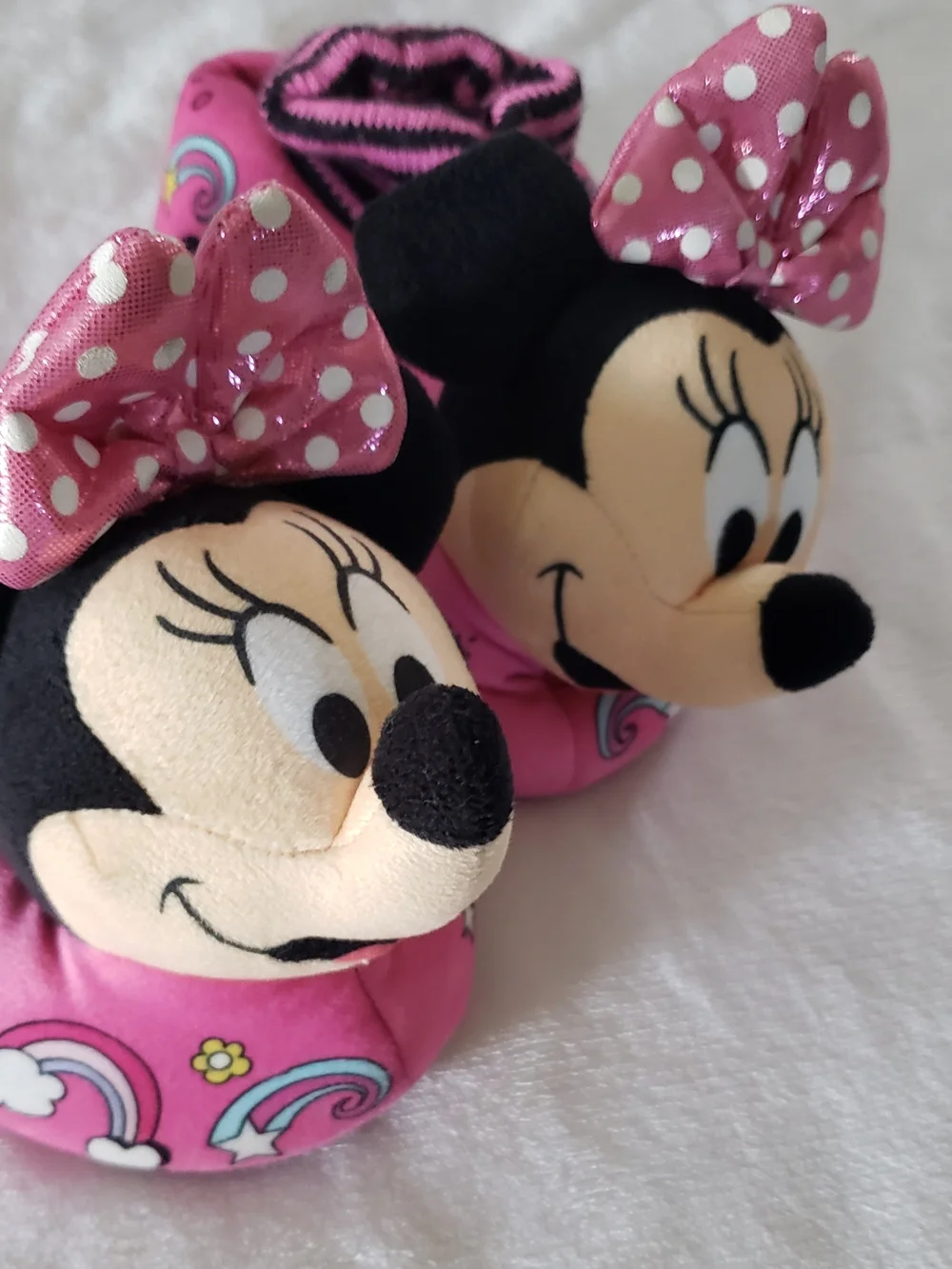 Disney Pink Minnie Mouse Plush Slip-On Slippers with Polka Dot Bows